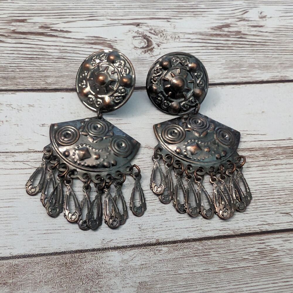 Vintage Earrings For Pierced Ears Dark Metal Dangle